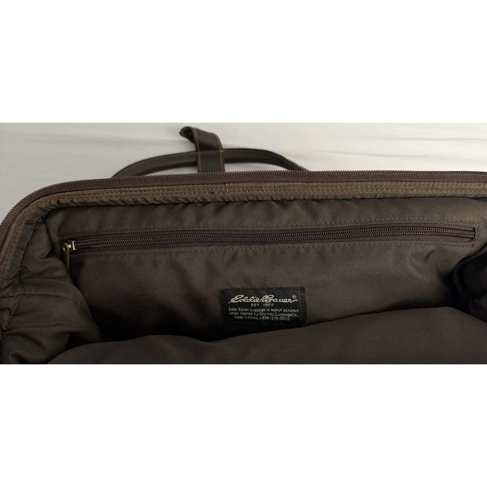 Eddie Bauer Plaid Check Brown Canvas Leather Duffel Travel Bag Luggage NWT